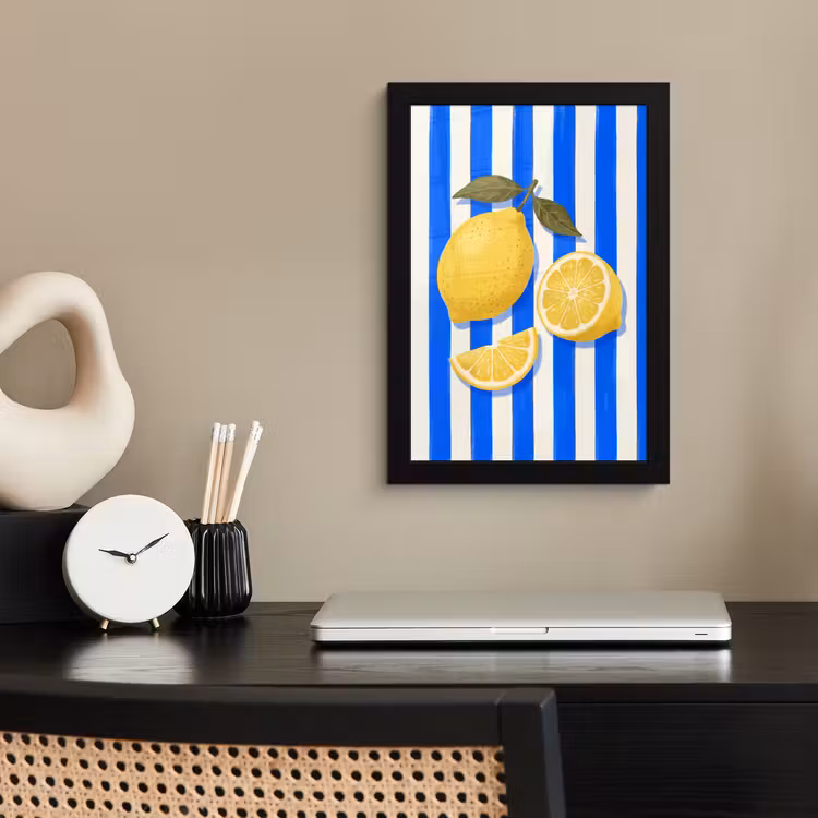 Fruit - Citroen - Zomer - Geel - Blauw fotolijst zwart zonder passe partout klein -sfeer1