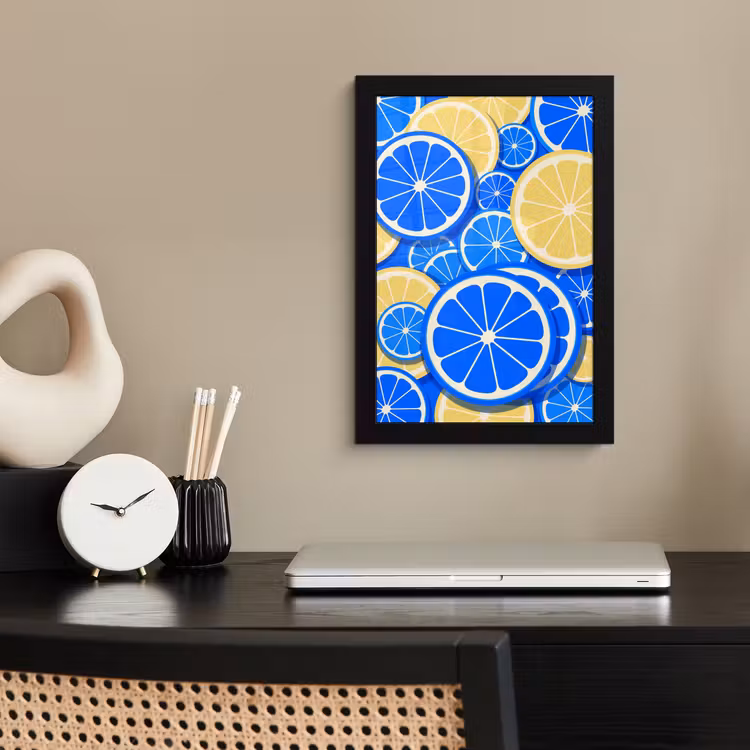 Fruit - Schijven - Patroon - Modern - Blauw - Geel fotolijst zwart zonder passe partout klein -sfeer1