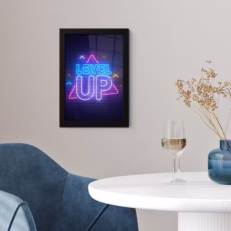 Gaming - Neon - Level Up - Quotes - Gamen fotolijst zwart zonder passe partout klein -sfeer4