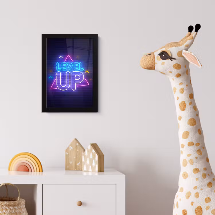 Gaming - Neon - Level Up - Quotes - Gamen fotolijst zwart zonder passe partout klein -usfeer4_kinderkamer