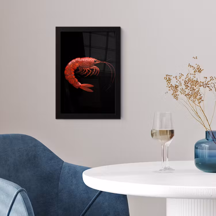 Garnaal - Rood - Dieren fotolijst zwart zonder passe partout klein -sfeer4