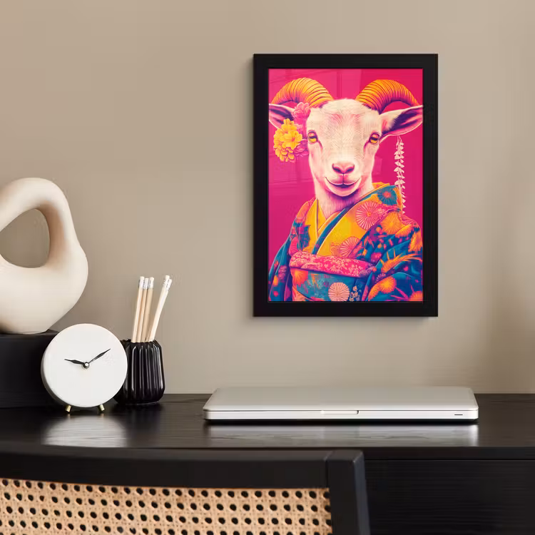 Geit - Hoorns - Kimono - Kleurrijk fotolijst zwart zonder passe partout klein -sfeer1
