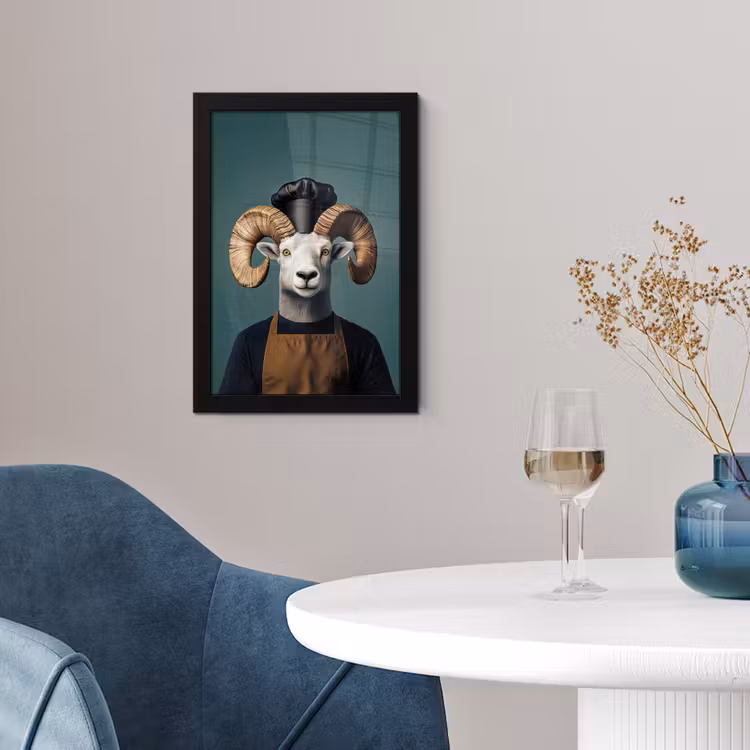 Geit - Hoorns - Kokskleding fotolijst zwart zonder passe partout klein -sfeer4