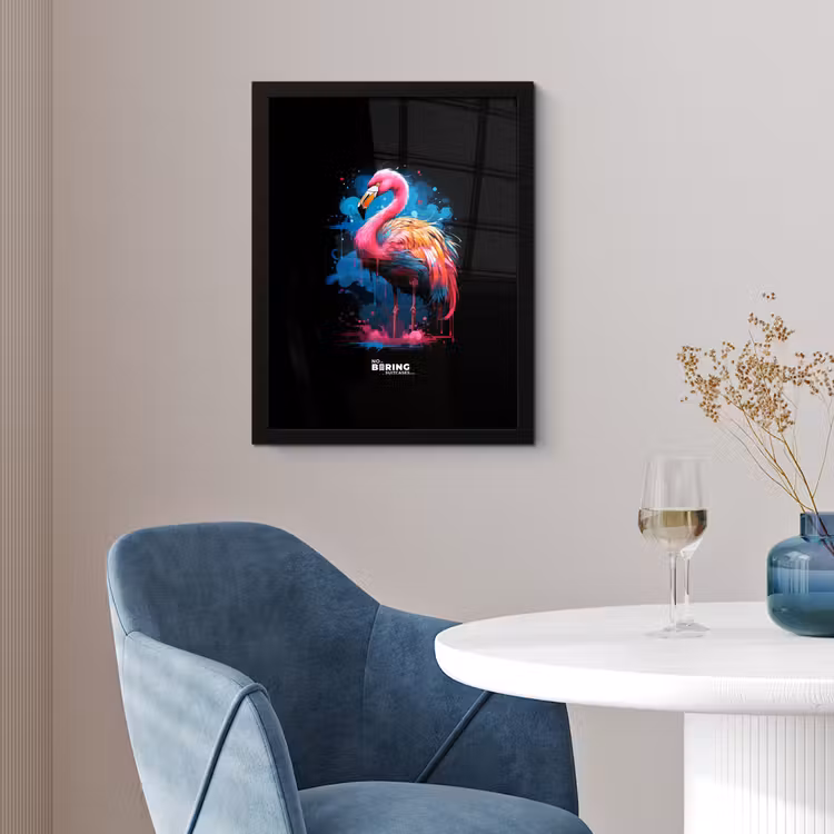 Gekleurde flamingo voor een verfexplosie fotolijst zwart zonder passe partout klein -sfeer4
