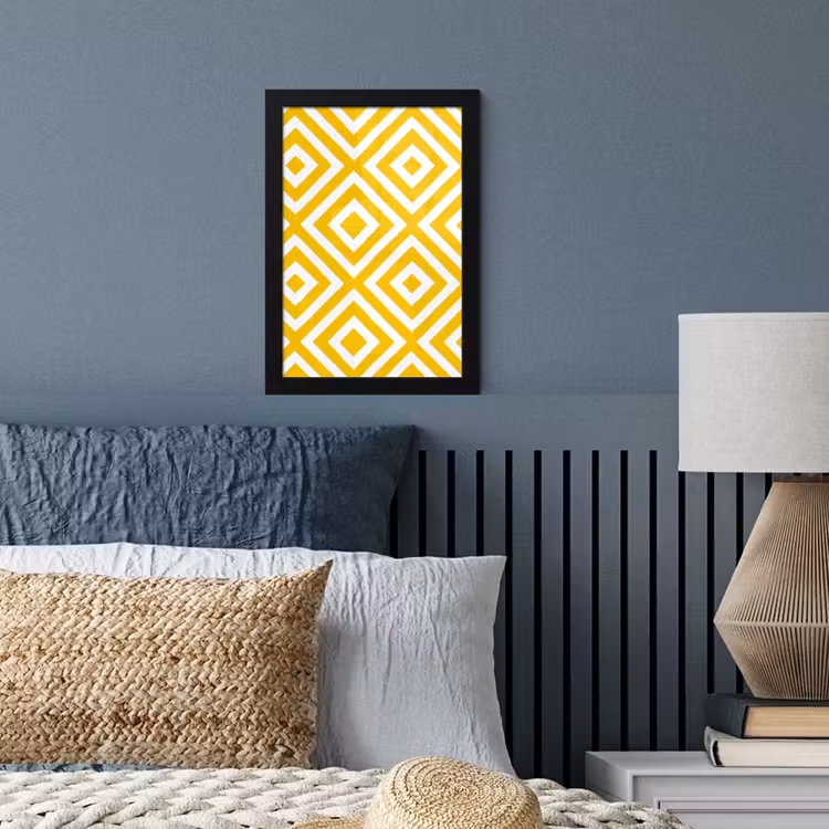Geometrisch - Lijnen - Modern - Geel - Wit fotolijst zwart zonder passe partout klein 224 -sfeer3