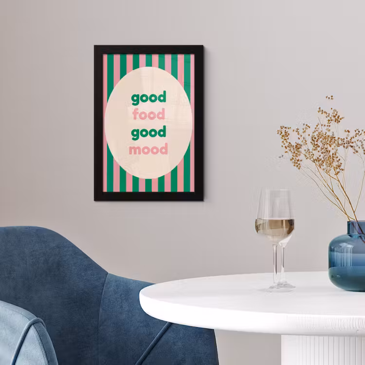 Gestreept - Quote - Ovaal - Roze fotolijst zwart zonder passe partout klein -sfeer4
