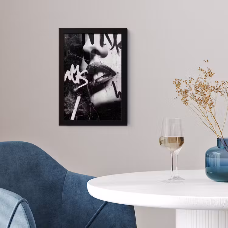 Gezicht - Mond - Graffiti - Zwart fotolijst zwart zonder passe partout klein -sfeer4