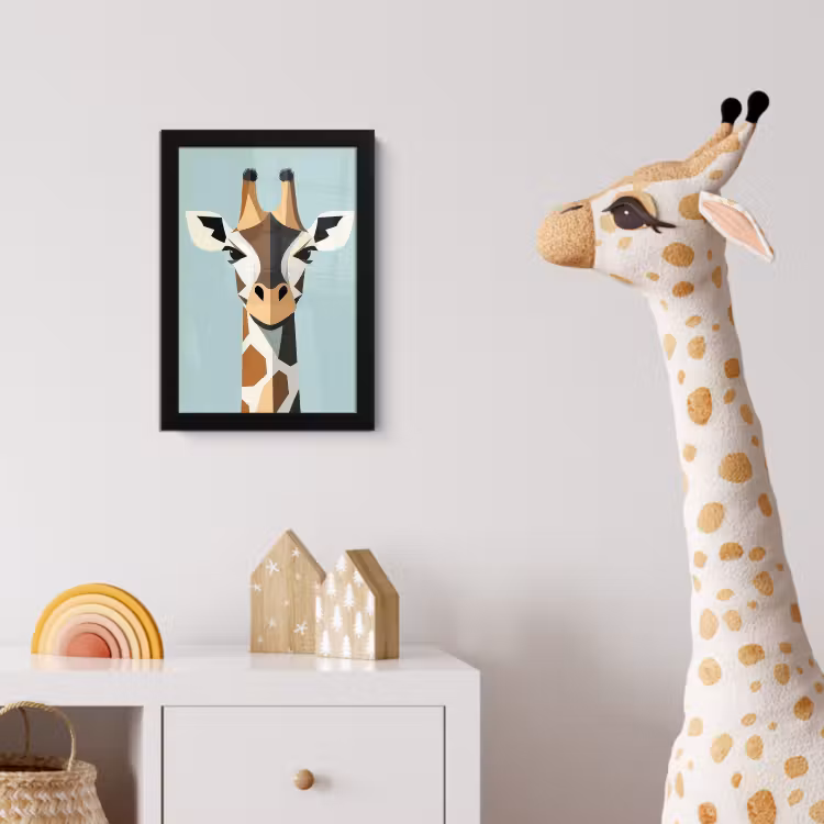Giraffe - Illustratie - Bruin - Minimalistisch fotolijst zwart zonder passe partout klein -usfeer4_kinderkamer