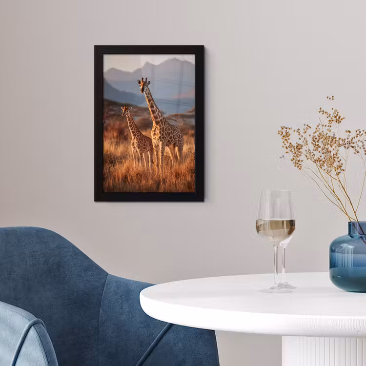 Giraffen - Hoog gras - Acaciabomen fotolijst zwart zonder passe partout klein -sfeer4