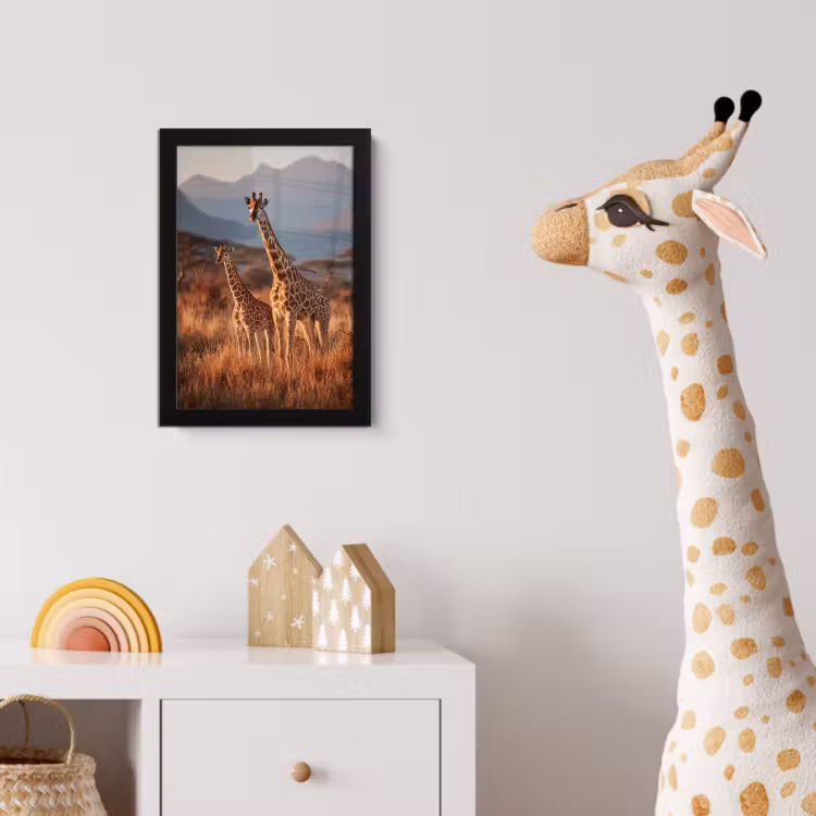 Giraffen - Hoog gras - Acaciabomen fotolijst zwart zonder passe partout klein -usfeer4_kinderkamer