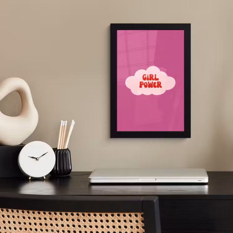 Girl power - Wolk - Roze fotolijst zwart zonder passe partout klein -sfeer1
