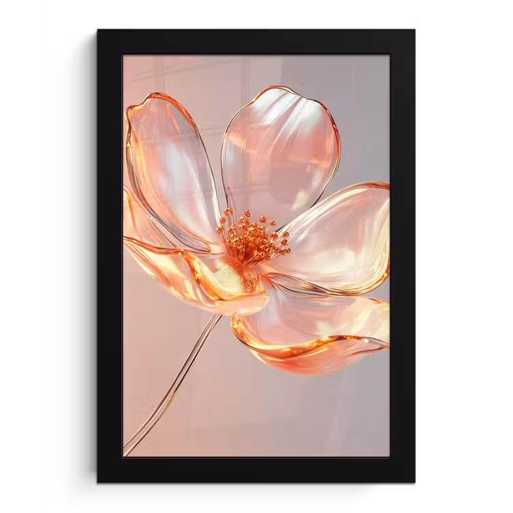 Glazen - Bloem - Roze fotolijst zwart zonder passe partout klein -3d