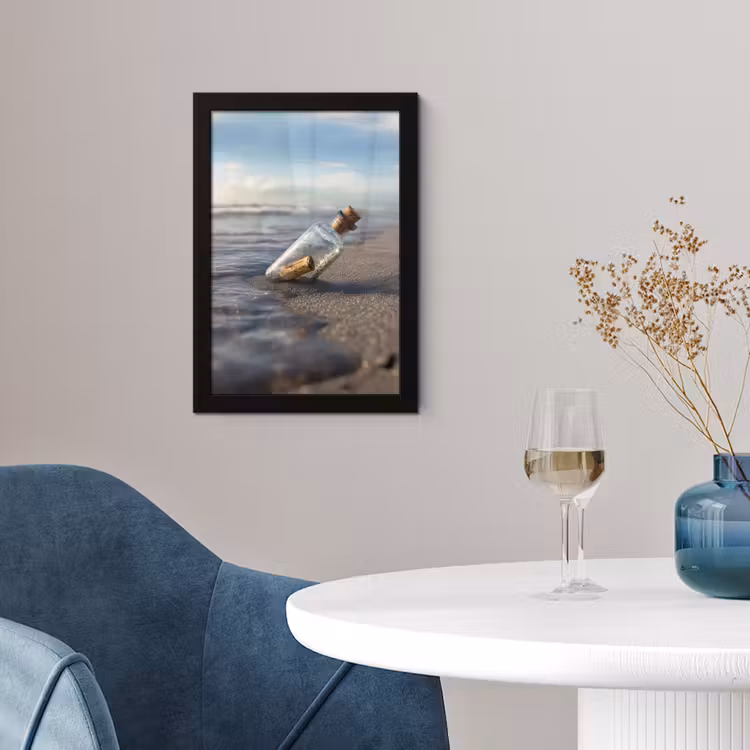 Glazenfles - Post - Zee - Zand fotolijst zwart zonder passe partout klein -sfeer4