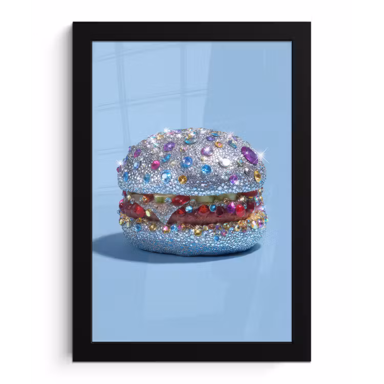 Glitters - Hamburger - Blauw fotolijst zwart zonder passe partout klein -3d