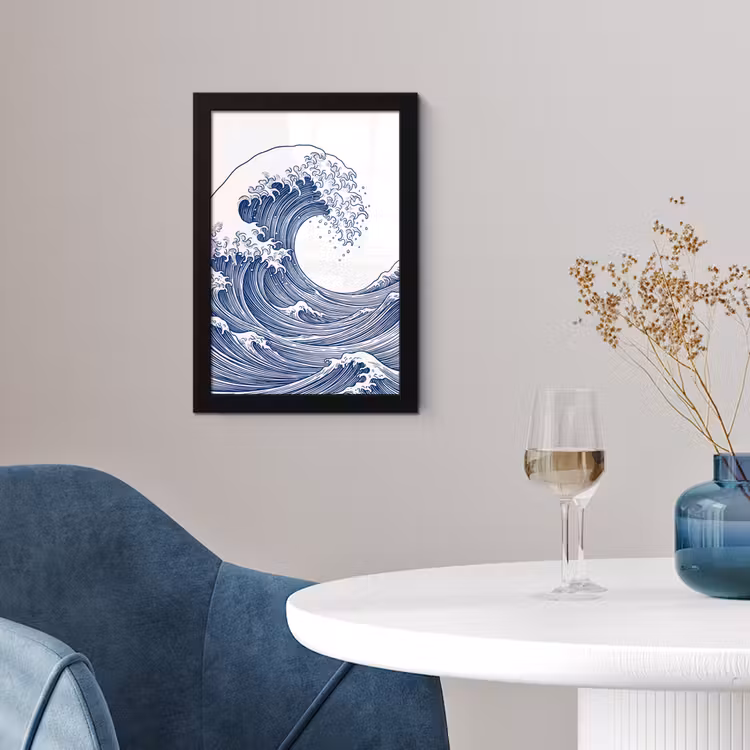 Golf - Japans - Zee - Illustratie - Blauw fotolijst zwart zonder passe partout klein -sfeer4