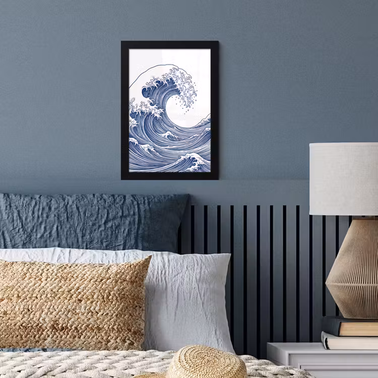 Golf - Japans - Zee - Illustratie - Blauw fotolijst zwart zonder passe partout klein -sfeer3
