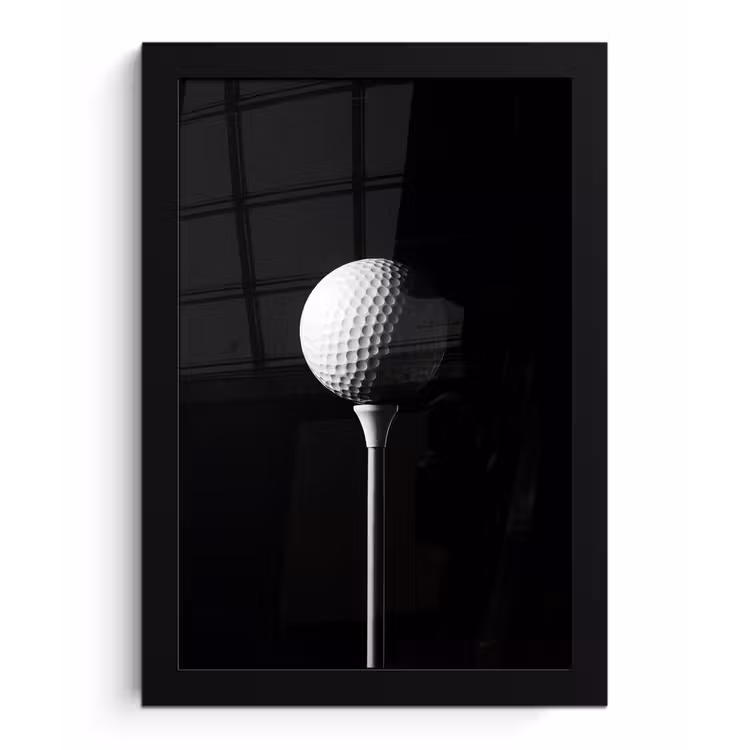 Golfbal - Minimalistisch - Wit fotolijst zwart zonder passe partout klein -3d