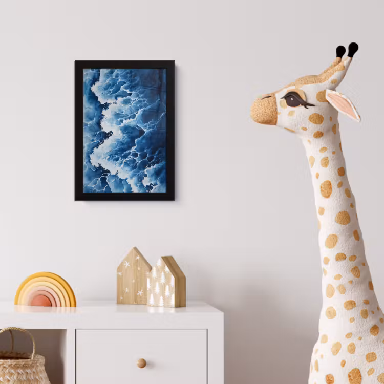 Golven - Blauw - Schuim fotolijst zwart zonder passe partout klein -usfeer4_kinderkamer