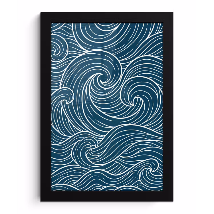 Golven - Spiraal - Water - Abstract - Blauw fotolijst zwart zonder passe partout klein -3d