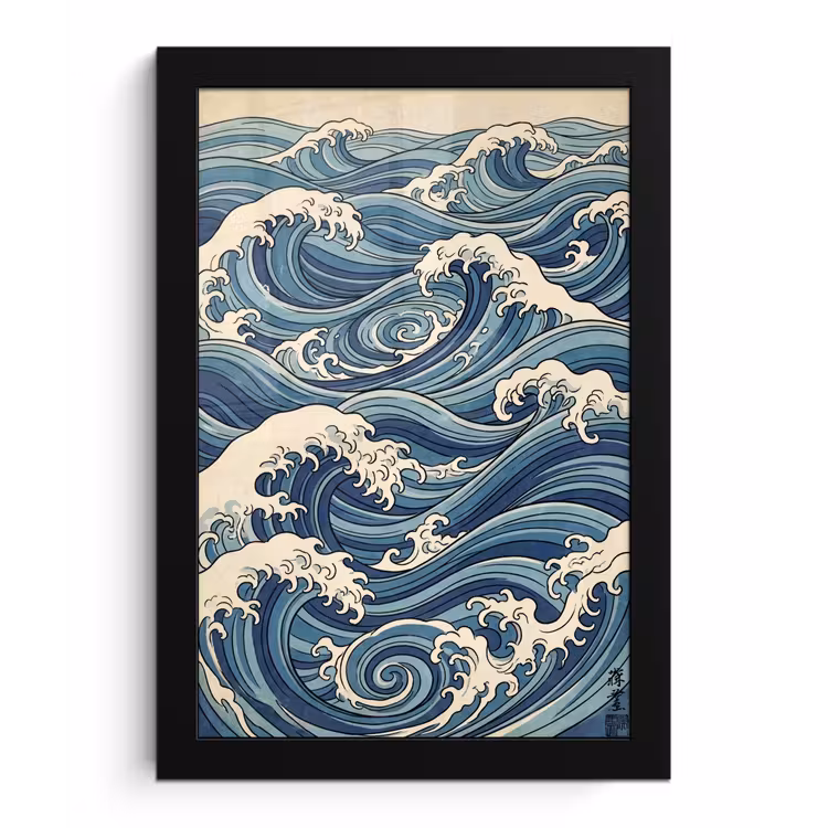 Golven - Zee - Natuur - Abstract - Blauw fotolijst zwart zonder passe partout klein -3d