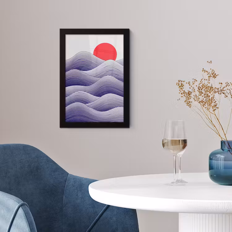 Golven - Zon - Natuur - Abstract - Rood fotolijst zwart zonder passe partout klein -sfeer4