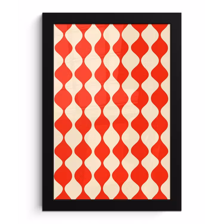 Golvend patroon - Retro - Rood - Beige fotolijst zwart zonder passe partout klein 224 -3d