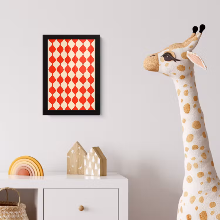 Golvend patroon - Retro - Rood - Beige fotolijst zwart zonder passe partout klein 224 -usfeer4_kinderkamer