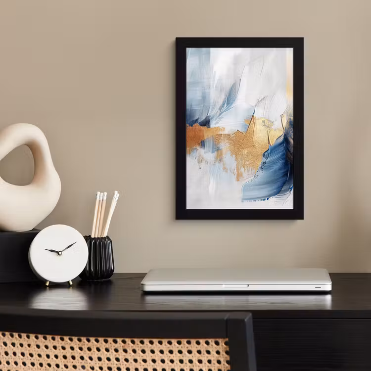 Goud - Blauw - Watercolor - Kunst - Modern fotolijst zwart zonder passe partout klein -sfeer1