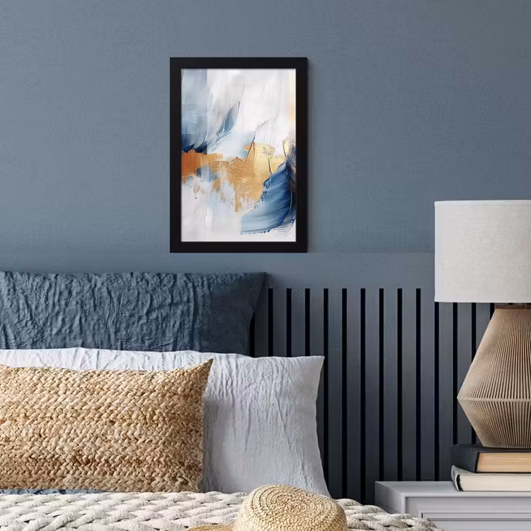 Goud - Blauw - Watercolor - Kunst - Modern fotolijst zwart zonder passe partout klein -sfeer3