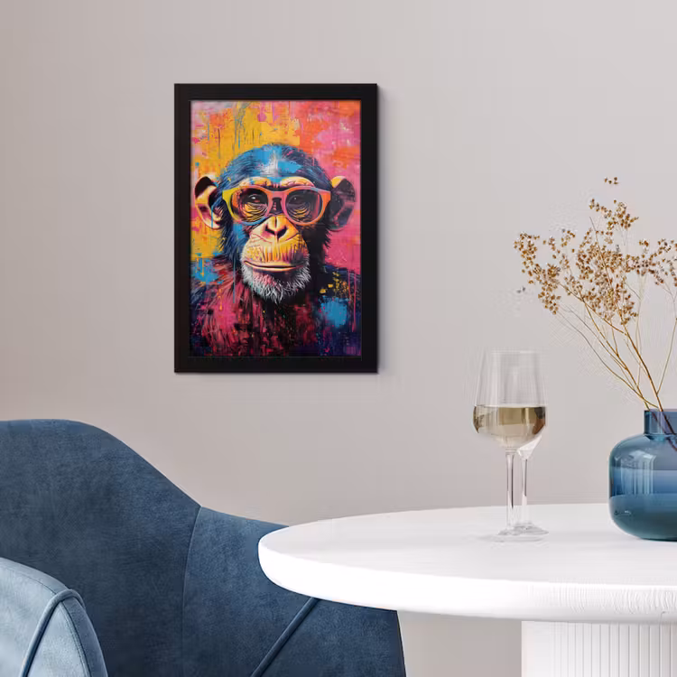 Graffiti - Chimpansee - Aap - Bril - Kleurrijk fotolijst zwart zonder passe partout klein -sfeer4