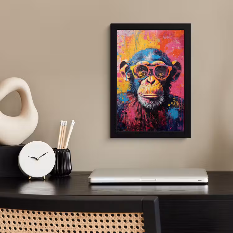 Graffiti - Chimpansee - Aap - Bril - Kleurrijk fotolijst zwart zonder passe partout klein -sfeer1