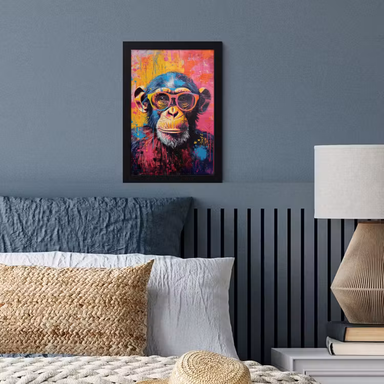Graffiti - Chimpansee - Aap - Bril - Kleurrijk fotolijst zwart zonder passe partout klein -sfeer3