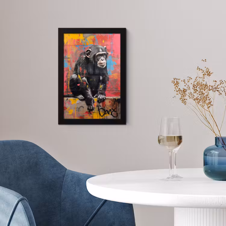 Graffiti - Chimpansee - Dieren - Street art - Banksy fotolijst zwart zonder passe partout klein -sfeer4