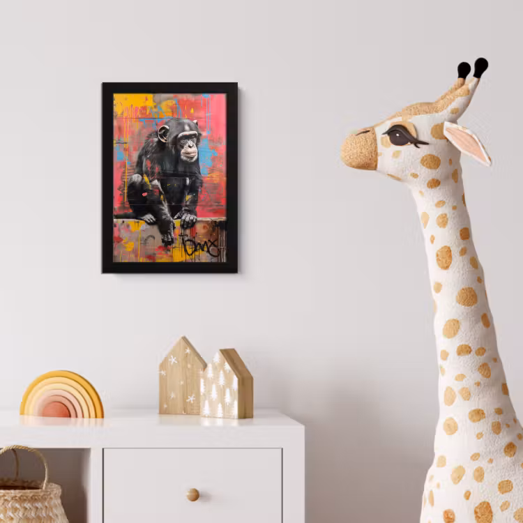 Graffiti - Chimpansee - Dieren - Street art - Banksy fotolijst zwart zonder passe partout klein -usfeer4_kinderkamer