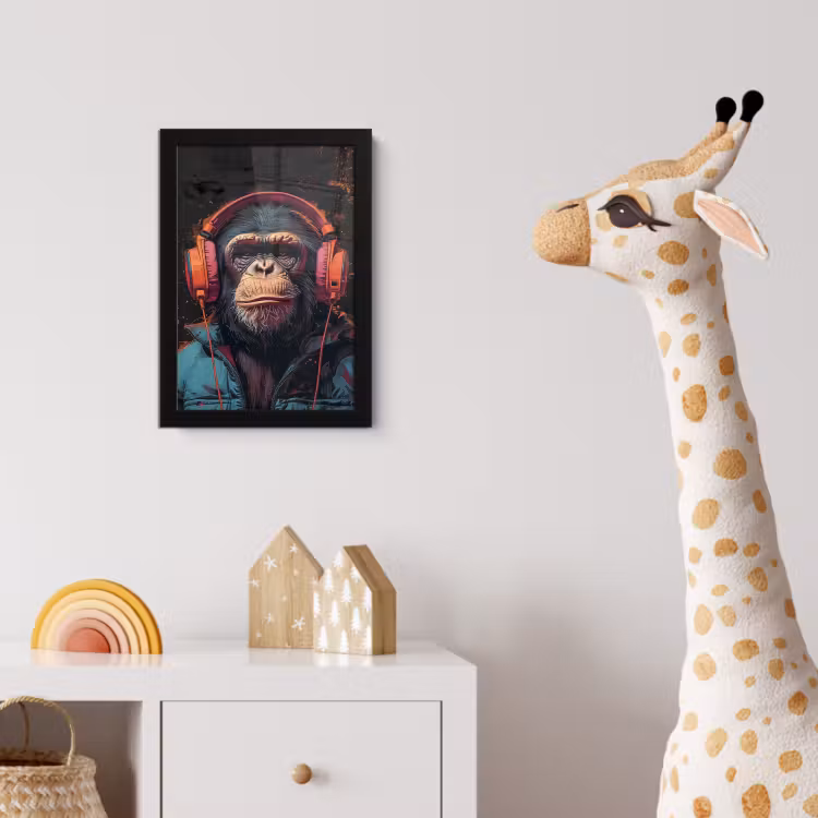 Graffiti - Chimpansee - Koptelefoon - Aap fotolijst zwart zonder passe partout klein -usfeer4_kinderkamer