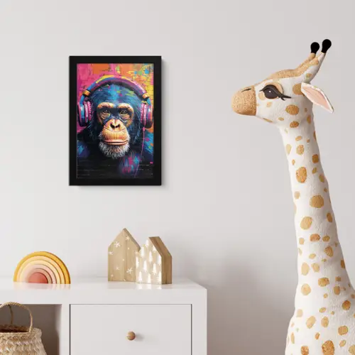 Graffiti - Chimpanzee - Street art - Koptelefoon - Aap fotolijst zwart zonder passe partout klein -usfeer4_kinderkamer