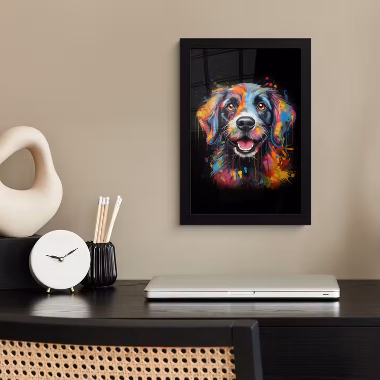 Graffiti - Hond - Zwart - Kleuren fotolijst zwart zonder passe partout klein -sfeer1