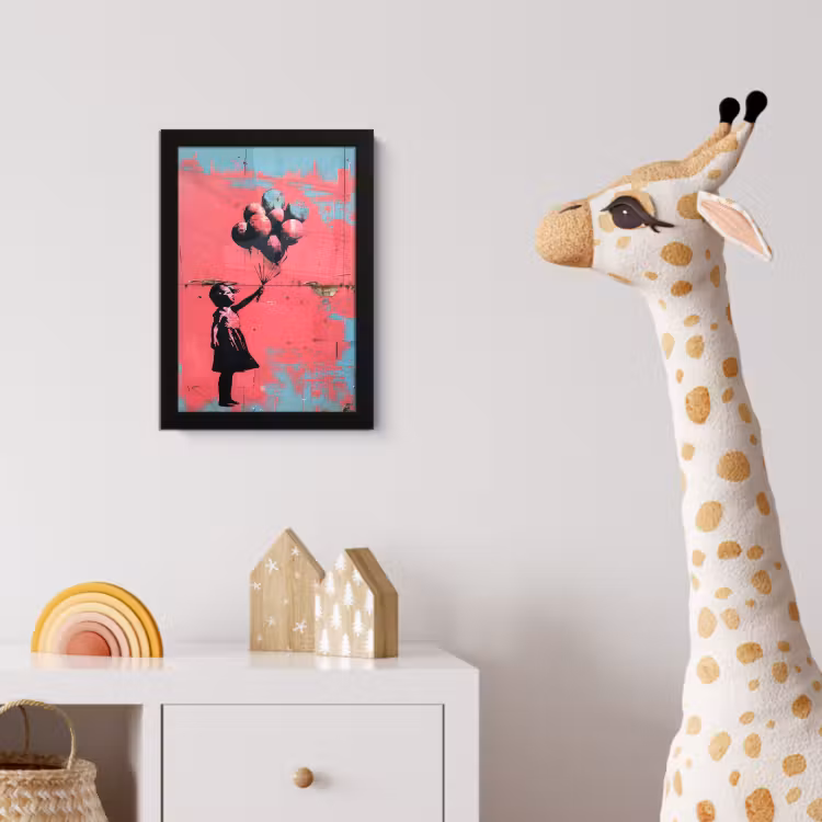 Graffiti - Meisje - Ballon - Banksy - Street art fotolijst zwart zonder passe partout klein -usfeer4_kinderkamer