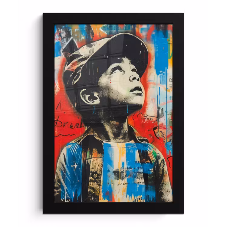 Graffiti - Vintage - Jongen - Street art - Neon - Banksy fotolijst zwart zonder passe partout klein -3d