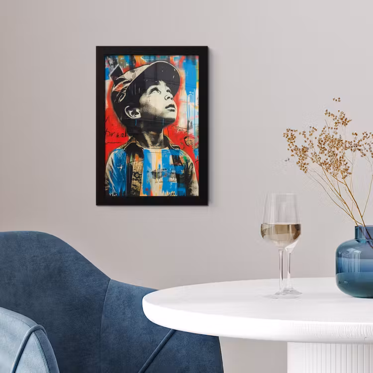 Graffiti - Vintage - Jongen - Street art - Neon - Banksy fotolijst zwart zonder passe partout klein -sfeer4
