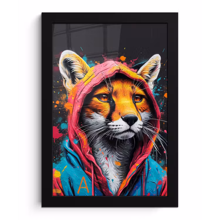 Graffiti - Vos - Jas - Pop art fotolijst zwart zonder passe partout klein -3d