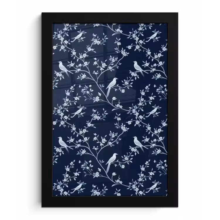Grafisch - Bloesemtak - Blauw fotolijst zwart zonder passe partout klein 224 -3d