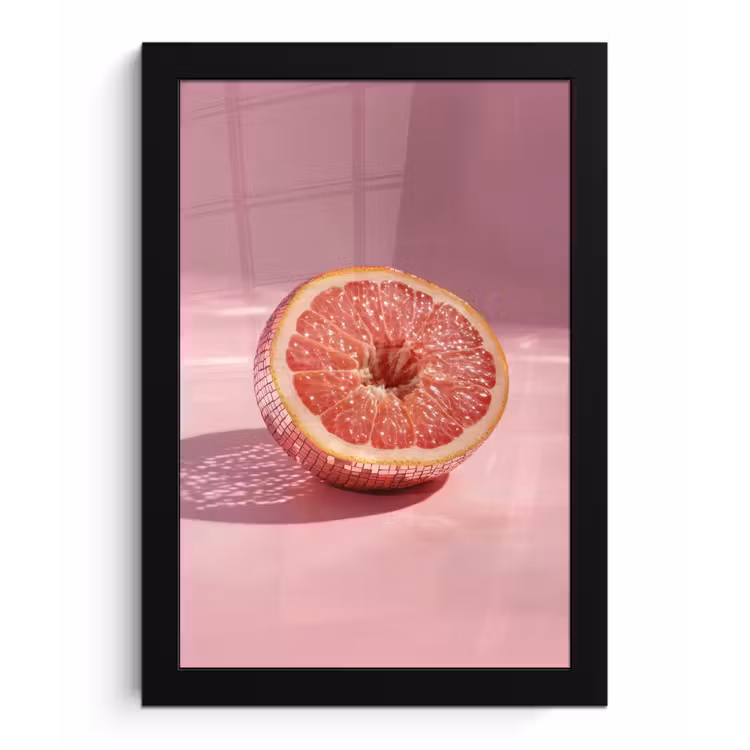 Grapefruit - Roze - Disco - Shiny fotolijst zwart zonder passe partout klein -3d