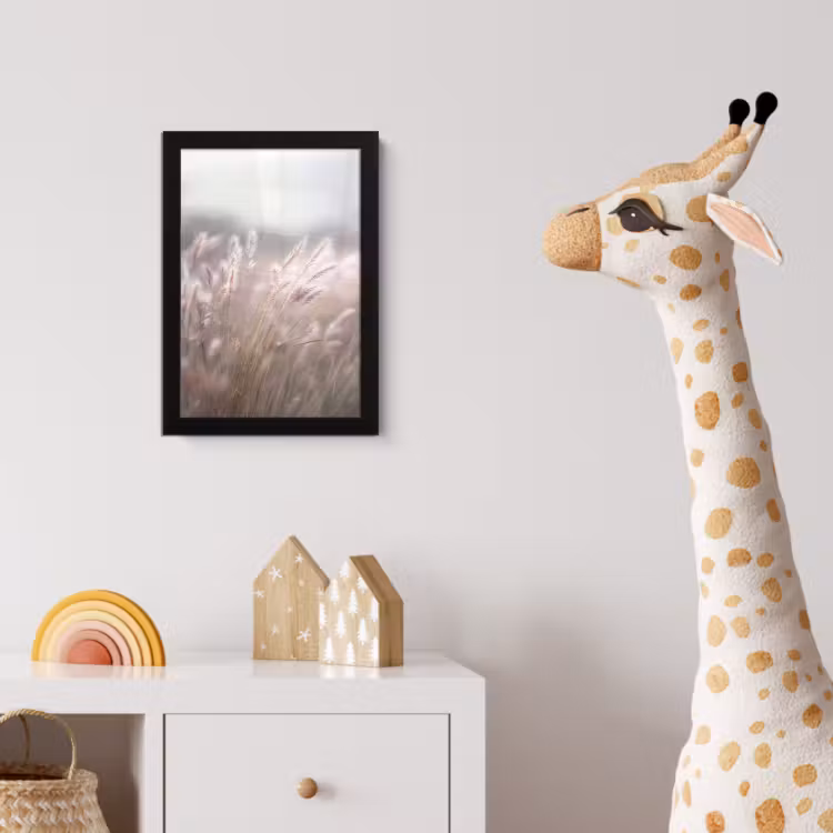 Graspluimen - Wind - Beige - Mistig fotolijst zwart zonder passe partout klein -usfeer4_kinderkamer