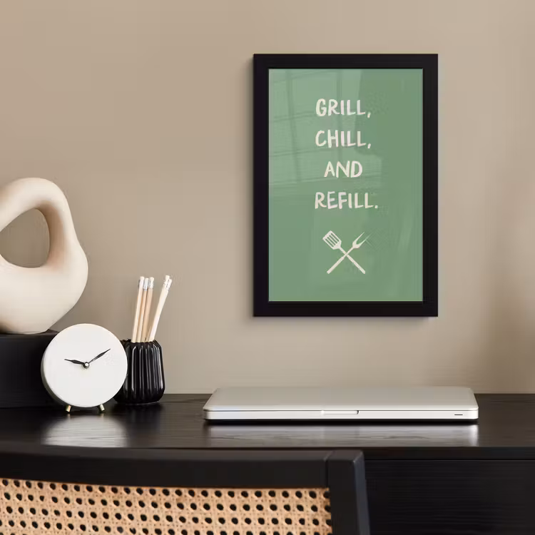 Grill - Groen - Zomer - Quote fotolijst zwart zonder passe partout klein -sfeer1