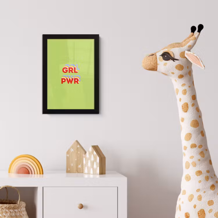 Grl pwr - Groen - Rood - 3D fotolijst zwart zonder passe partout klein -usfeer4_kinderkamer