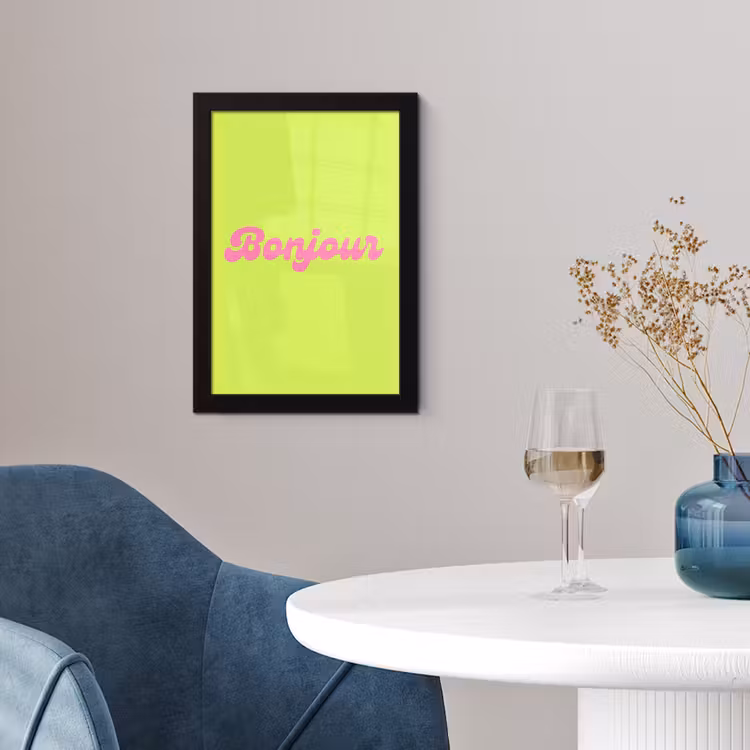 Groen - Roze bonjour - Retro fotolijst zwart zonder passe partout klein -sfeer4