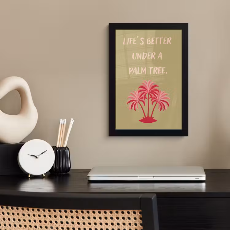 Groen - Zomer - Quote - Palmboom fotolijst zwart zonder passe partout klein -sfeer1