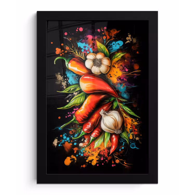 Groente - Peper - Knoflook - Graffiti - Verf - Kleurrijk fotolijst zwart zonder passe partout klein -3d
