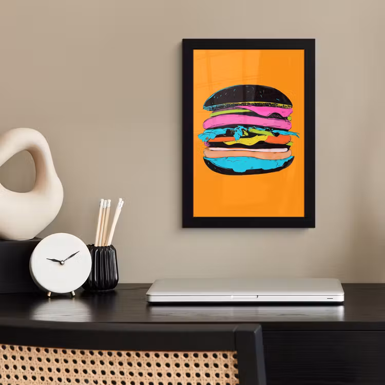 Hamburger - Kleurrijk - Speels fotolijst zwart zonder passe partout klein -sfeer1